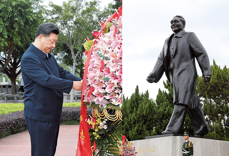 2020年10月14日，習近平總書記向深圳蓮花山公園鄧小平同志銅像敬獻花籃。